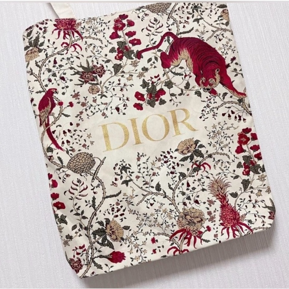 DIOR Tiger Mono Botanical Canvas Collectible Tote Bag W Gold Mono Accents - Picture 3 of 5